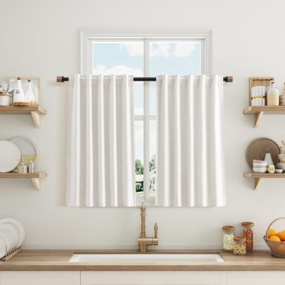 Nanspring 100% Blackout Linen Curtains Tier 30 Inch Long for Kitchen Cream - color: Natural, size: 30"W x 30"L (Pack of 2)