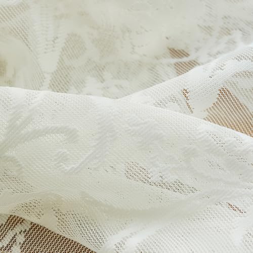 TUDECO Cream Short Lace Curtains 45 Inch Length, 2 Panles - color: Cream, size: 59"W x 45"L (Pack of 2)