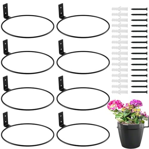 8-Pack 8 Inch Flower Pot Holder Ring Wall Mounted Metal Flower Pot Hangers Wall Hanger Bracket Rings Black Planter Bracket for Home, Garden, Indoor Outdoor Pots - size: 8''