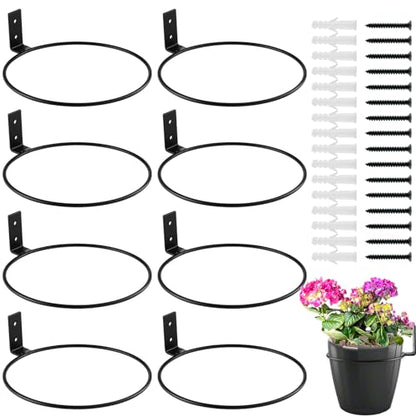 8-Pack 8 Inch Flower Pot Holder Ring Wall Mounted Metal Flower Pot Hangers Wall Hanger Bracket Rings Black Planter Bracket for Home, Garden, Indoor Outdoor Pots - size: 8''