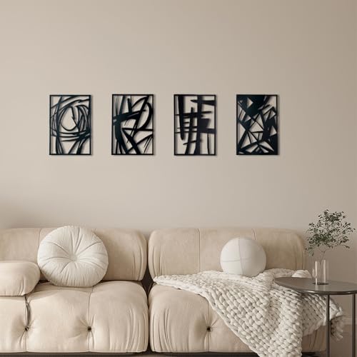 OYEFLY 4 Pack Abstract Metal Wall Art,Minimalist Art Decoration for Living Room Bedroom Bathroom Study (Black, 9.4 x 6.5inch) - size: 9.4 x 6.5inch