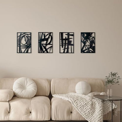 OYEFLY 4 Pack Abstract Metal Wall Art,Minimalist Art Decoration for Living Room Bedroom Bathroom Study (Black, 9.4 x 6.5inch) - size: 9.4 x 6.5inch