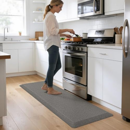 DEXI Anti Fatigue Kitchen Mat Cushioned, 20x60 Waterproof Runner Rug, Grey - color: Grey, size: 60"L x 20"W x 0.9"Th