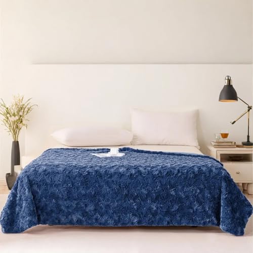 ALPHA HOME, Fluffy Polyester Throw Blanket, Throw Size, Navy - color: Navy, size: Throw