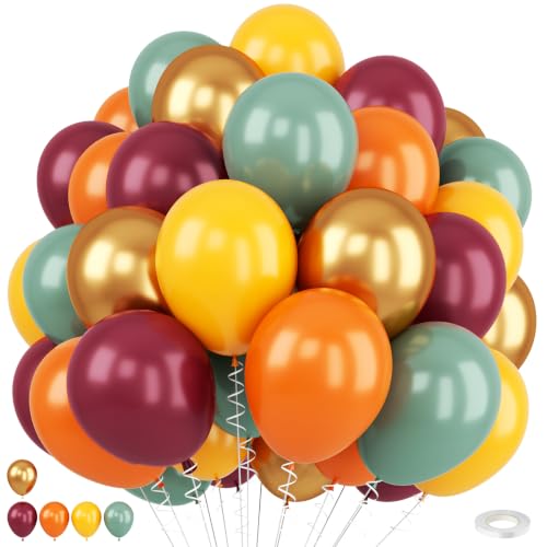 Green Orange Balloons, 12 Inch Fall Balloons with Burgundy Yellow Balloons | Autumn Theme, Happy Thanksgiving, Baby Showers, Birthdays, Wedding, Engagement Party Decorations - color: Sage Green Burgundy