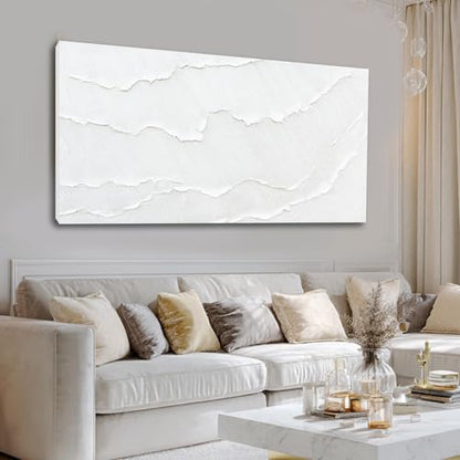 Large White Abstract Textured Canvas Wall Art for Living Room 29x58 Inch - color: White, size: 58"L x 29"W