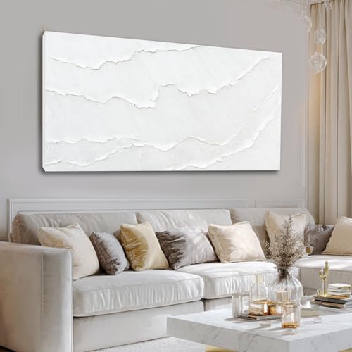 Large White Abstract Textured Canvas Wall Art for Living Room 29x58 Inch - color: White, size: 58"L x 29"W