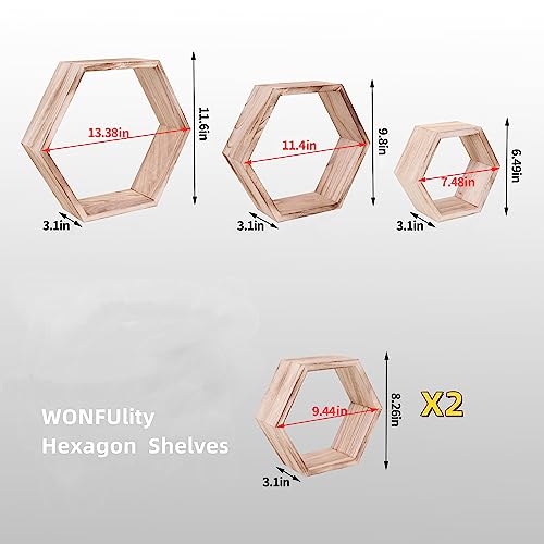 WONFUlity Hexagon Floating Shelves, Hexagonal Shelf Wall Mounted Storage - color: Light Brown, size: 8PC