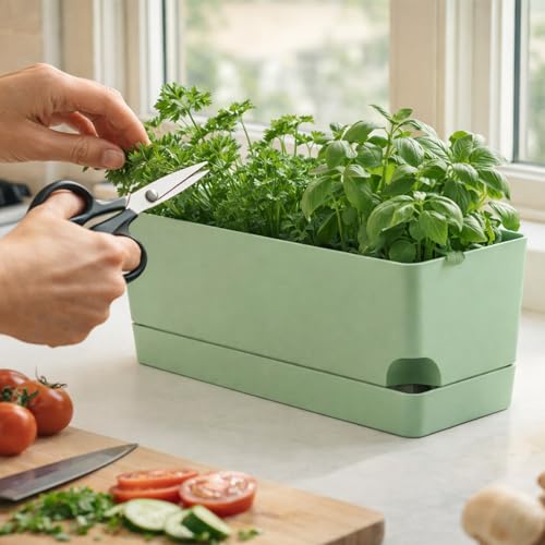 Party Zealot Window Boxes Planters, 5 Pack Self Watering Pots for Indoor Plants 17 Inch Rectangular Planter Rectangle Flower Pots Long Plant Pot Large Window Sill Herb Planter Box, Green - color: Green