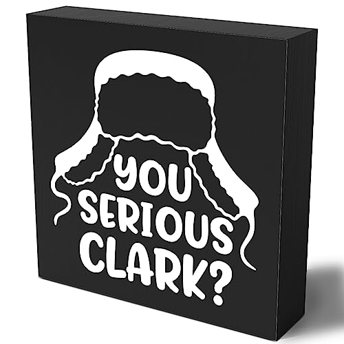 Funny Christmas Wooden Box Sign Plaque You Serious Clark Black Wood Box Sign Rustic Art Home Shelf Desk Decor 5 x 5 x 1 Inches - color: Merry Christmas28