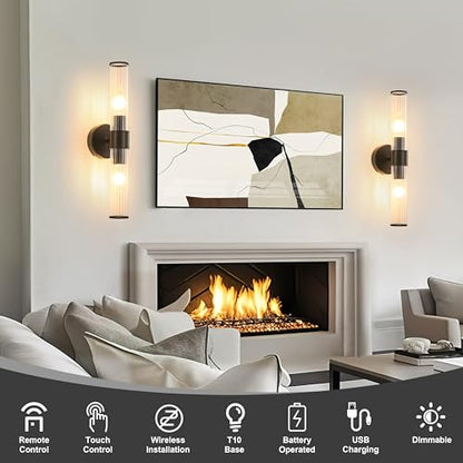 Morauroral Black Battery Operated Wall Sconces Set of 2 - color: Matte Black