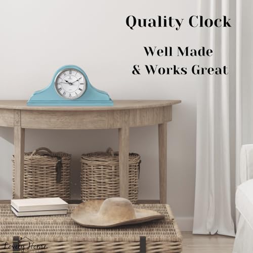 Mantel Clock for Fireplace, Teal Wooden Farmhouse Silent Mantle Clock - color: Teal