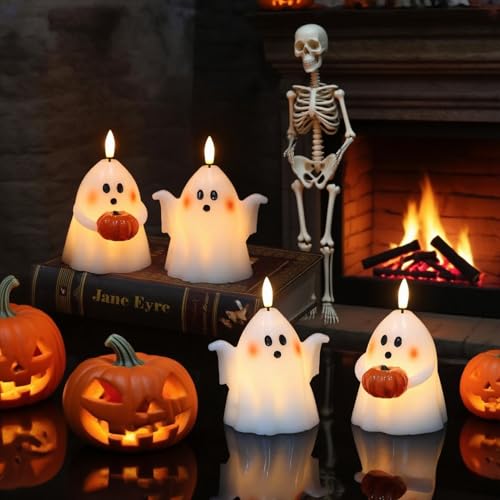 Wondise Halloween Flameless Candles with 6hrs Timer Spooky Ghost - color: 1-White