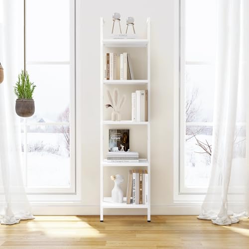 ELYKEN Ladder Shelf, 5-Tier Wood Wall Mounted Ladder Bookshelf - color: White