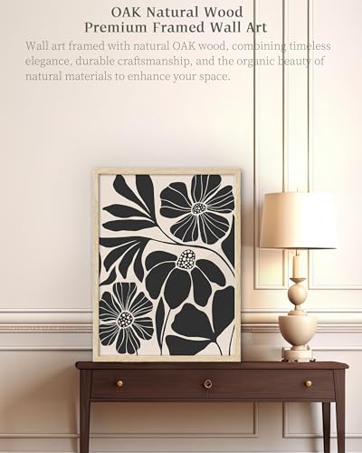 iHery 12x16in Natural OAK Wood Framed Abstract Flower Wall Art - color: OAK Framed Black Abstract, size: 16"L x 12"W