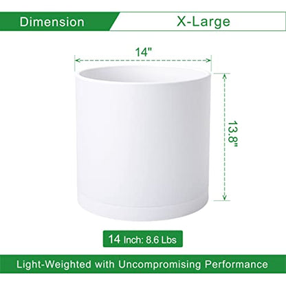 D'vine Dev Plastic Planter Pot with Saucer, 14 in, White, 74-X-A-4 - color: Matte White, size: 14 Inch