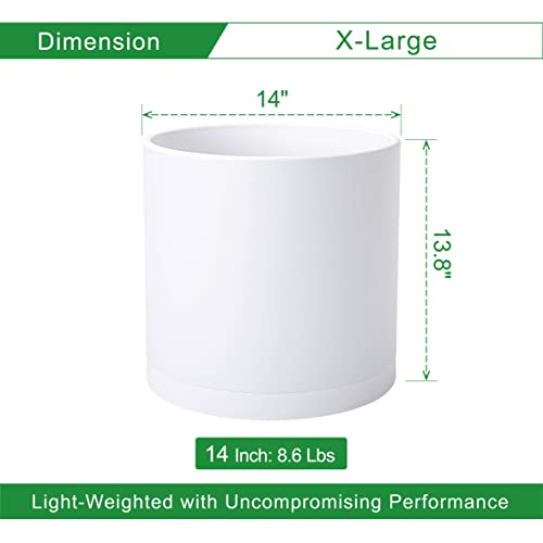 D'vine Dev Plastic Planter Pot with Saucer, 14 in, White, 74-X-A-4 - color: Matte White, size: 14 Inch