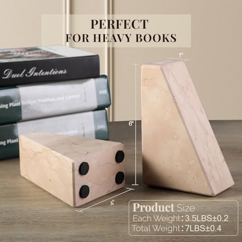 Koville Natural Stone Bookends for Shelves, Granite Book Ends for Heavy Books, Non-Slip Heavy Duty Book Stopper for CD/Movies, Decorative Bookend for Bookshelf Table Home Decor(Pink) - color: Trapezoid-pink