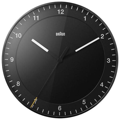 Braun Classic Large Analogue Wall Clock with Silent Sweep Movement, Easy to Read, 30cm Diameter in Black, Model BC17B. - size: 1 Pack Black