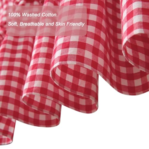 Silnuo Red/White Plaid Gingham Window Valance 26" W x 36" L-2 Panels - color: Red, size: 26"W x 36"L (Pack of 2)