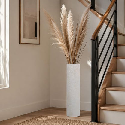 Distressed Off-White Tall Floor Vase - Set of 3 Pottery Look Metal Vases