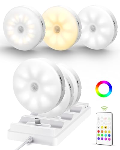 EZVALO RGB Puck Lights with Charging Station, Motion Sensor Cabinet Lights - color: White