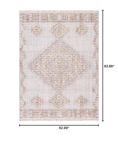 Hauteloom Aria Modern Moroccan Medallion Farmhouse Living Room, Bedroom Area Rug - High Low - High Pile Carpet - Cream, Beige, Brown, Beige - 5'3" x 7' - color: Charcoal, Cream, Beige / Ampusungan, size: 5'3" x 6'11" (Rectangular)