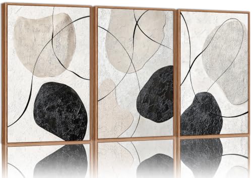 Tinonedraw Black and White Framed Canvas Wall Art Set, Neutral Abstract Wall Decor, Modern Minimalist Geometric Art Prints, Calm Serene Art Paintings for Living Room Bedroom Office Above Bed 16"x24"x3 - color: Black and White Abstract, size: 24"L x 16"W
