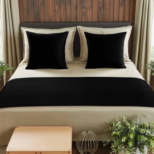 Bed Runner for King Size Bed, Black Decorative Beds Runners and 2 Matching Pillow Covers Set, Pure Black Beds Scarf Throw for Foot of Bedding Set for Hotel/Bedroom - color: Black, size: 94 x 20 Inch
