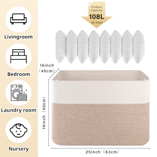 OIAHOMY 108L Extra Large Blanket Basket Dog Toy Basket Brown/White - color: Brown/White