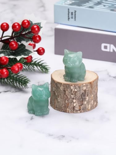 Jovivi Green Aventurine Cat Crystal Figurines Home Decor - color: Green Aventurine