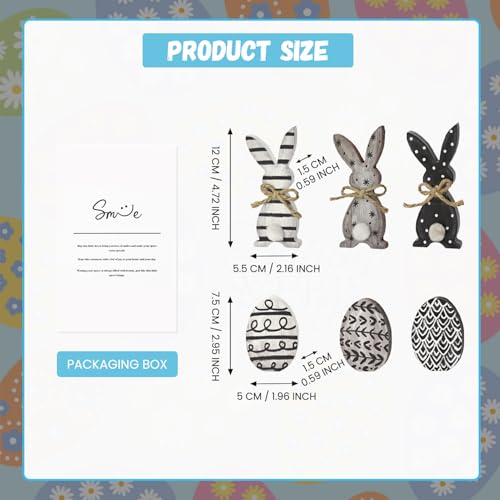 Smile Wooden Easter Block Decor Set - 6-Piece Rustic Bunny & Egg Design Tabletop Blocks, Farmhouse Style Shelf Accents for Spring Holiday Home Decoration