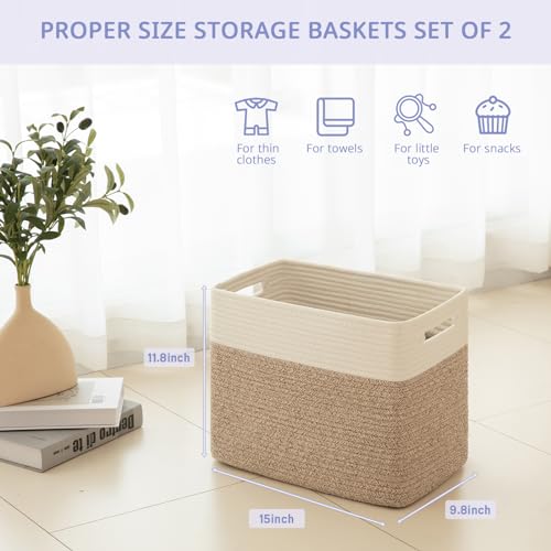 OIAHOMY 2 PACK Tall Storage baskets 30L Blanket Basket Living Room Brown - color: Brown, size: 15" x 9.8" x 11.8"