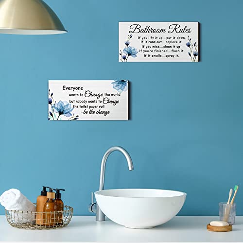 Jetec 2 Pcs Funny Bathroom Signs Wall Decor Farmhouse,Blue Floral - style: Blue Floral