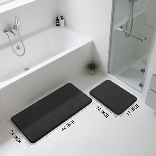 Yimobra Large Memory Foam Bathroom Mat Set, 44 x 24 & 24 x 17 in, Black - color: Black, size: 44x24+24x17 Inch