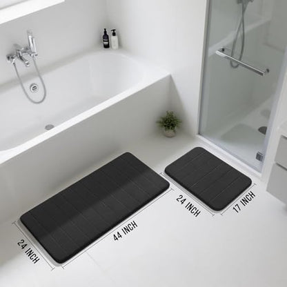 Yimobra Large Memory Foam Bathroom Mat Set, 44 x 24 & 24 x 17 in, Black - color: Black, size: 44x24+24x17 Inch