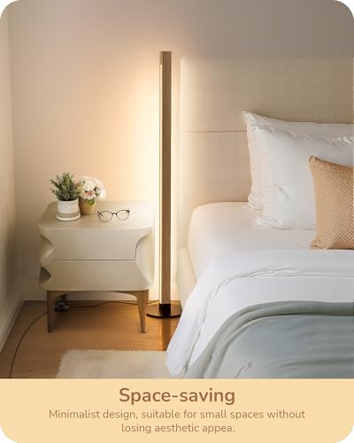 EDISHINE Wooden LED Floor Lamp with Remote, Dual Lighting, 7CCT & Dimmable - color: Natural