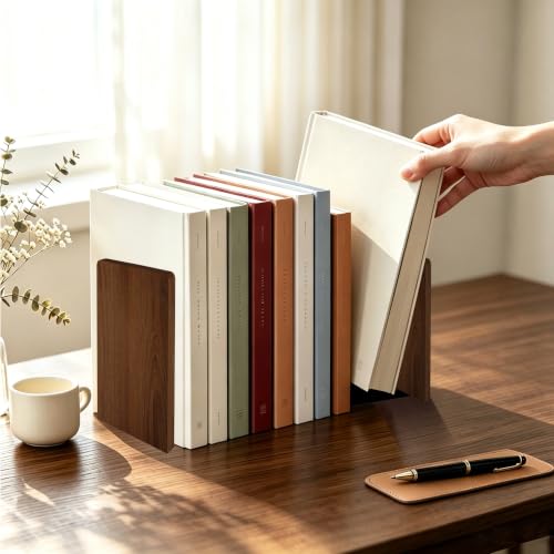 Myluxi Wooden Bookends for Shelves,Heavy Duty Walnut Book End 7x5x4in 1Pair - color: Square-1pair