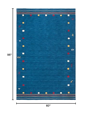SAFAVIEH Himalaya Collection Area Rug - 5' x 8', Blue, Handmade Boho Tribal Wool, Ideal for High Traffic Areas in Living Room, Bedroom (HIM563M) - color: Blue, size: 5' x 8' (Rectangular)