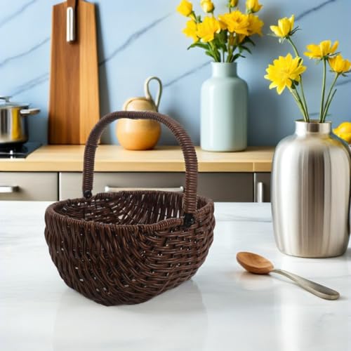 Healifty Vintage Picnic Basket Hand Woven Brown 9.82 X 9.63 X 7.47 in