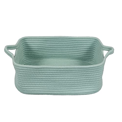 XUANGUO Medium Woven Cotton Rope Storage Basket with Handles, Light Green - color: light green
