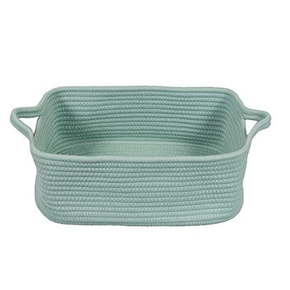 XUANGUO Medium Woven Cotton Rope Storage Basket with Handles, Light Green - color: light green