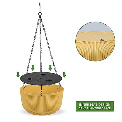 Dexceder 9.8 Inch Self Watering Hanging Planter (2 Pack, Yellow) - color: Yellow, size: 9.8 inch