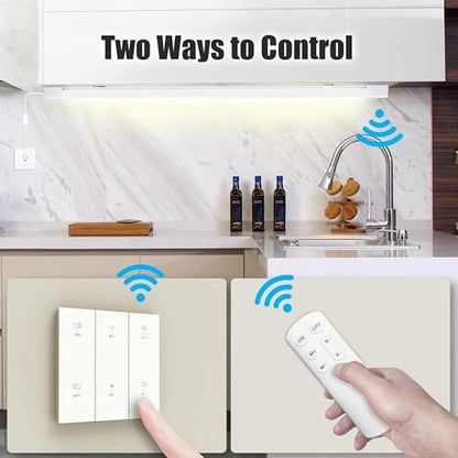 LED Tube Light Fixture with Plug Under Cabinet Lighting Dimming and Color With Remote wireless wall switch 16 inch 15W 1500LM 3000-6500K adjustable LED Tube Light Fixture for Cabinet Closet Office - size: 16 inch
