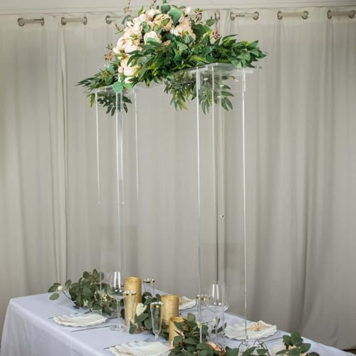Efavormart 40" Tall Clear Acrylic Rectangular Flower Stand Wedding Centerpiece, Long Floral Frame Table Display Stand - size: 40''x40''