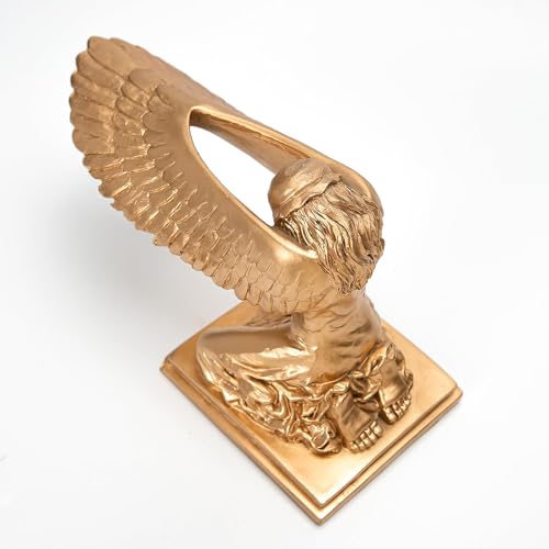 Kneeling Ark Angel Statue 2Pcs Angel Decorative Resin Figurine Praying Wings Desktop Sculpture for Indoor Movie Props 9.4inch Gold