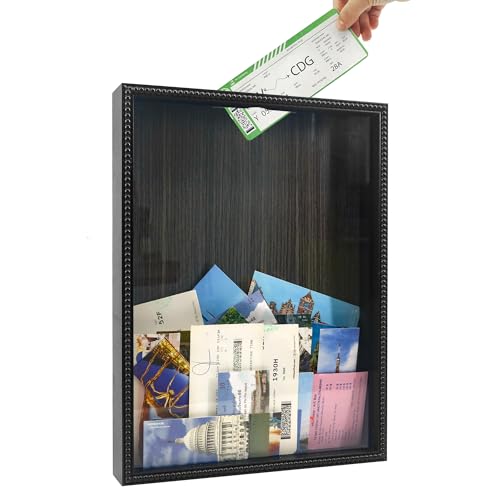 FramePro Travel Shadow Box Frame Black 12x16 Top Loading with Slot Uniqle Beaded Design for Movie Tickets Rainy Fund Events Concert Drink Beer Caps - color: Black Beads, size: 12x16