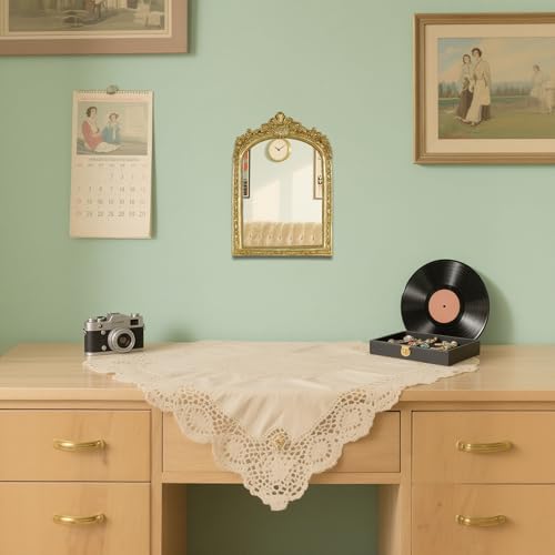 Small Decorative Arched Mirror, Gold Resin Frame, 6.8 x 10 inches, Wall Mounted or Tabletop (Gold, 6.8 X 10 inches) - color: Gold