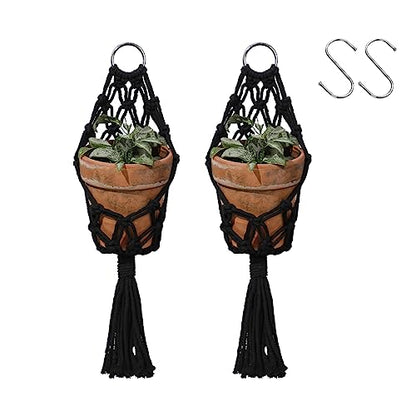 Artilady Macrame Plant Hanger Black, Boho Hanging Planter for Indoor Plants - color: Black a