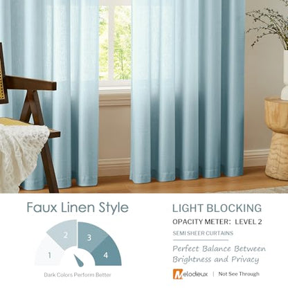 Melodieux Blue Semi Sheer Curtains 63 Inch Length for Small Windows Living Room Bedroom Linen Look Rustic Grommet Voile Drapes, 42 x 63 Inch (2 Panels) - color: Blue, size: 42"W x 63"L (Pack of 2)